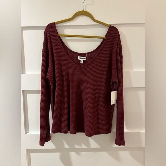 Abound off the shoulder garnet waffle style blouse size L - Picture 1 of 9